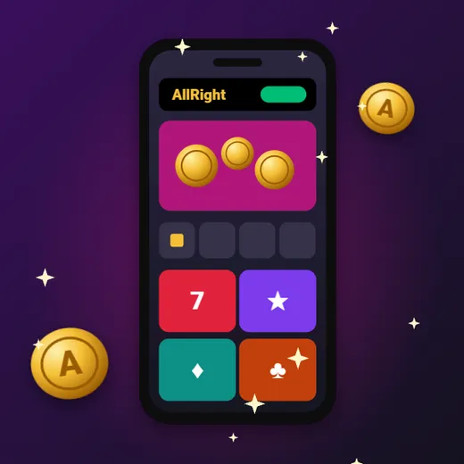 Allright casino app – ilustracja ekranu aplikacji z lobby i kafelkami gier